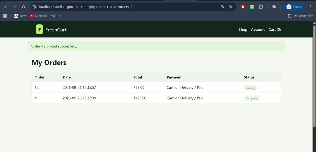Online Grocery Store in PHP and MySQL