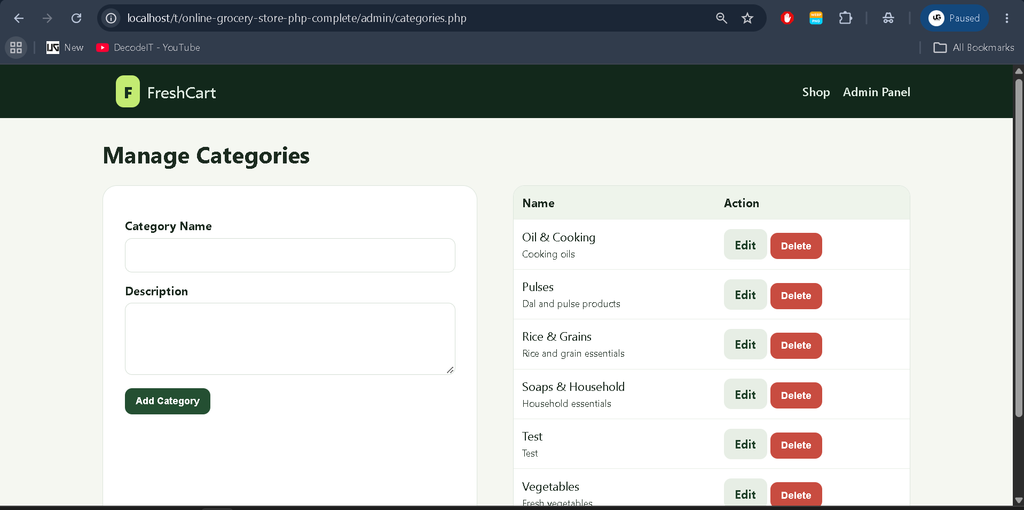 Online Grocery Store in PHP and MySQL
