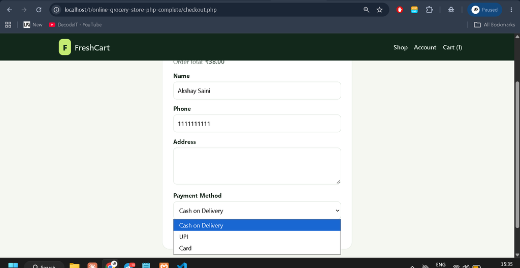 Online Grocery Store in PHP and MySQL