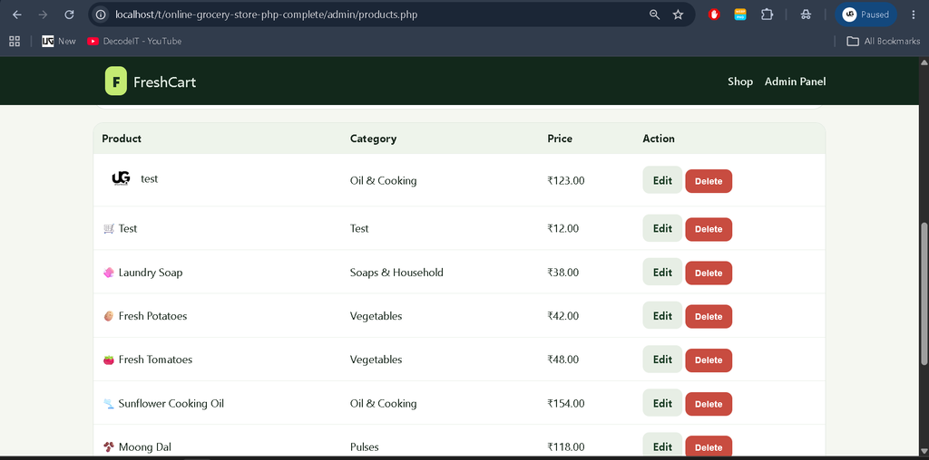 Online Grocery Store in PHP and MySQL