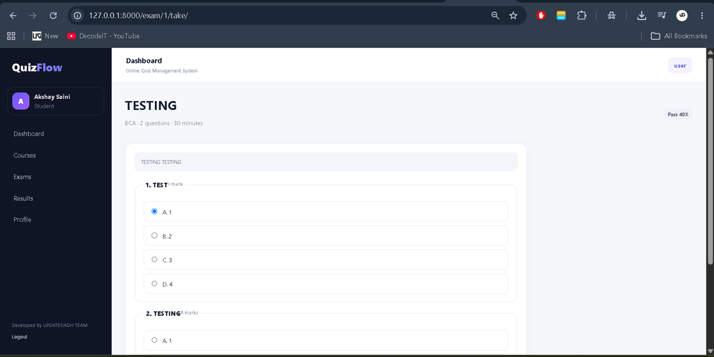 Online Quiz Management System Using Python and Django