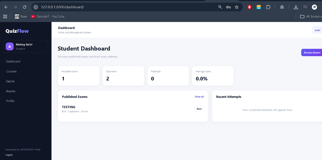 Online Quiz Management System Using Python and Django