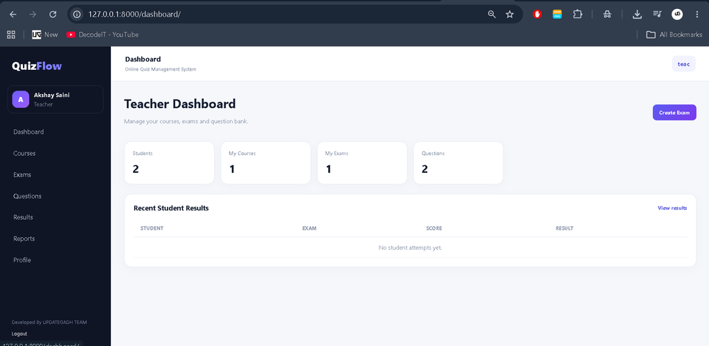 Online Quiz Management System Using Python and Django