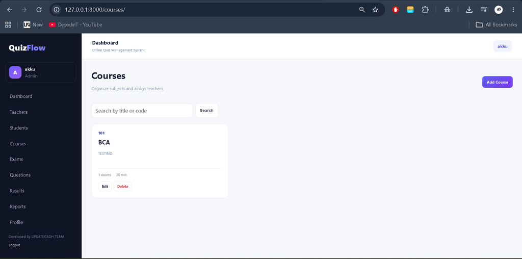 Online Quiz Management System Using Python and Django
