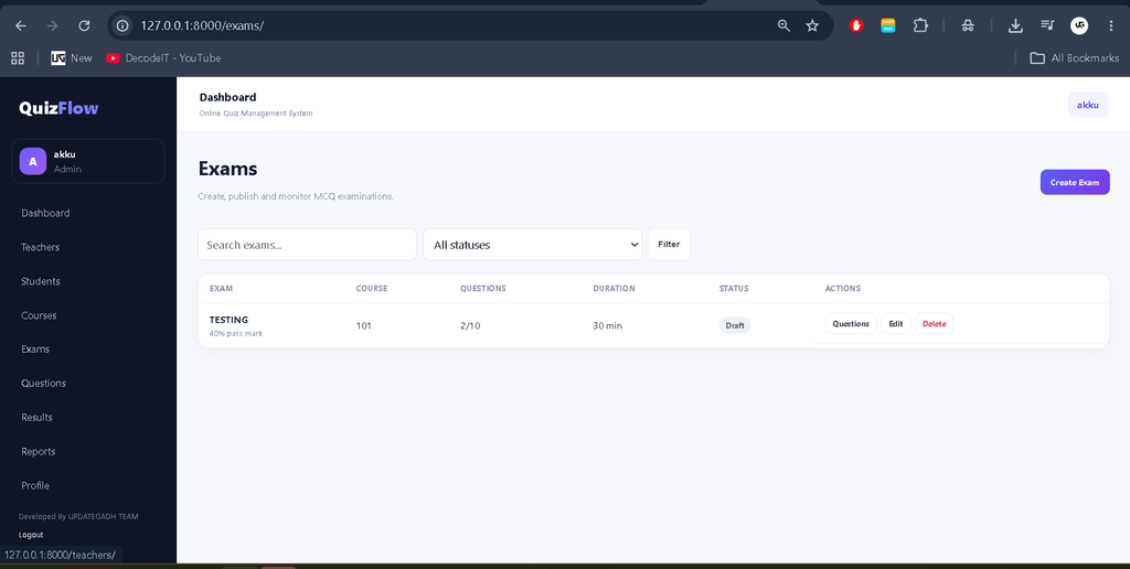 Online Quiz Management System Using Python and Django