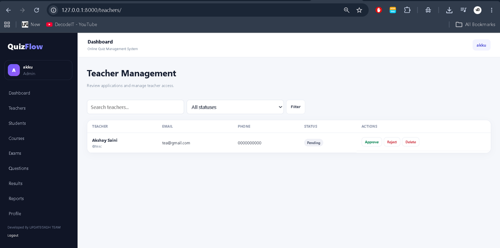 Online Quiz Management System Using Python and Django