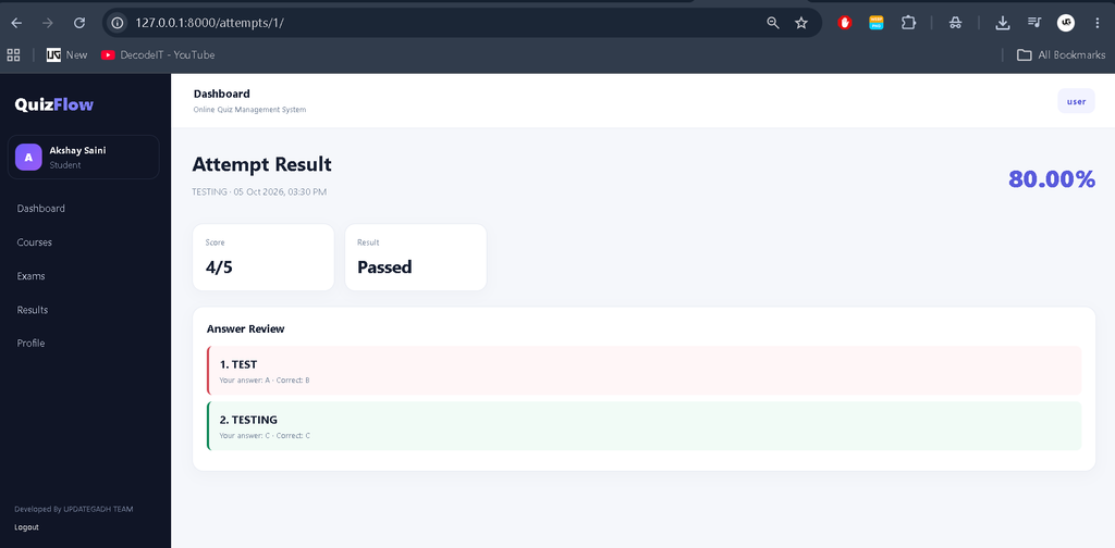 Online Quiz Management System Using Python and Django