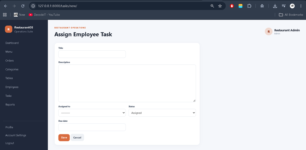 Restaurant Management System Using Python Django