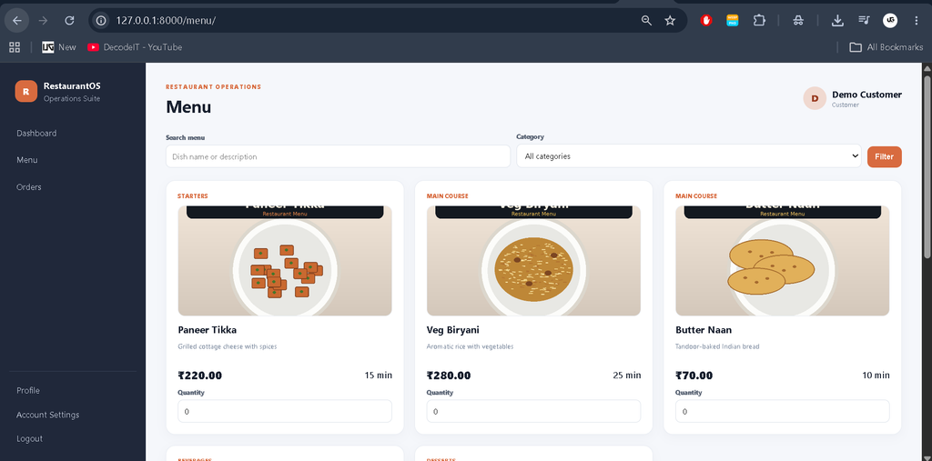 Restaurant Management System Using Python Django