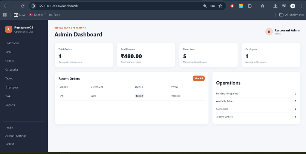 Restaurant Management System Using Python Django