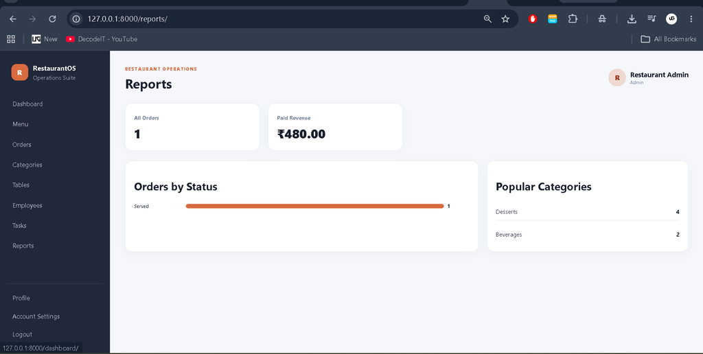 Restaurant Management System Using Python Django