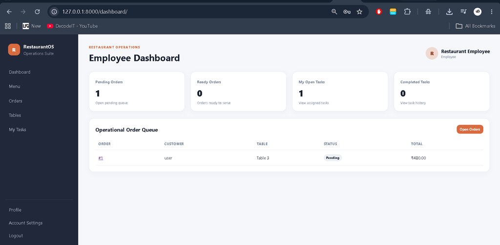 Restaurant Management System Using Python Django