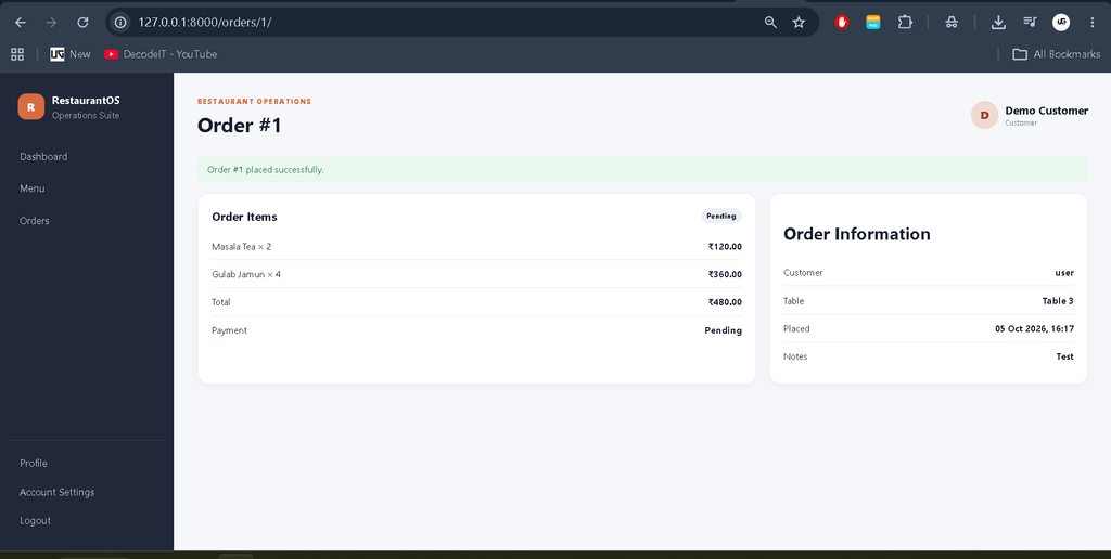 Restaurant Management System Using Python Django
