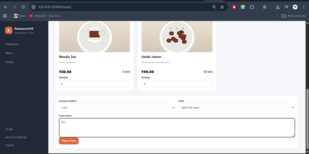 Restaurant Management System Using Python Django
