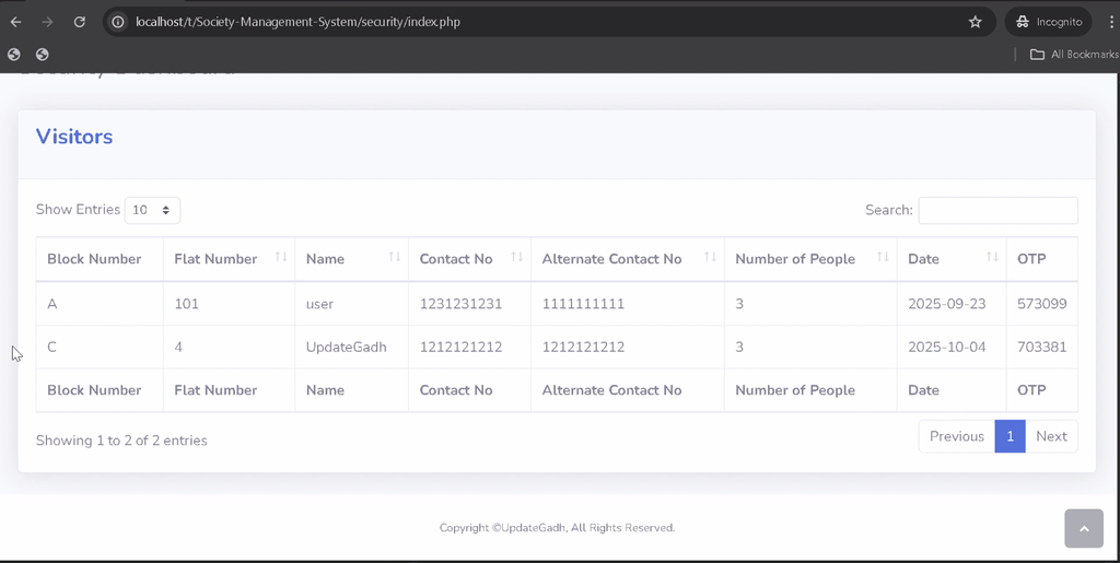 Society Management System Using PHP and MySQL