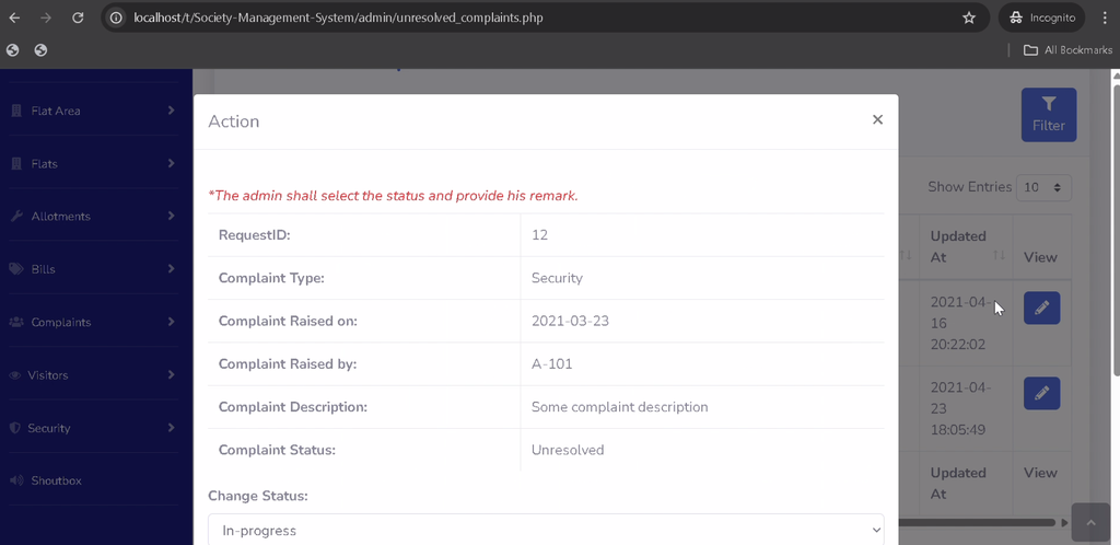 Society Management System Using PHP and MySQL