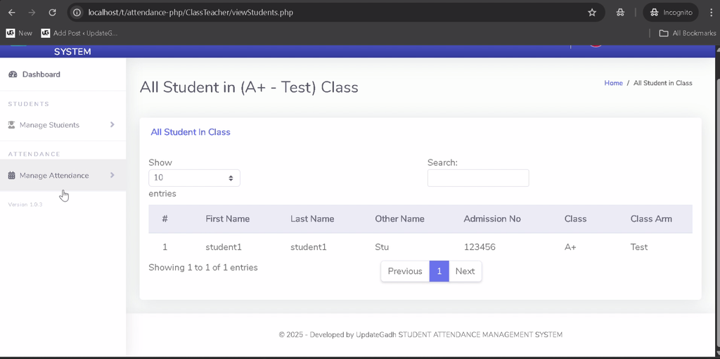 Student Attendance Management System Using PHP and MySQL-6