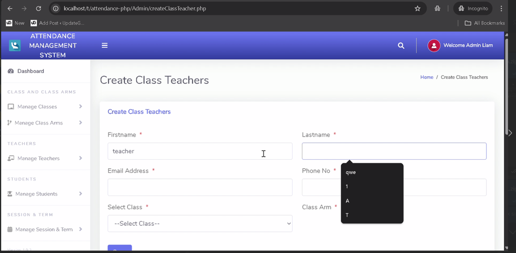 Student Attendance Management System Using PHP and MySQL-4