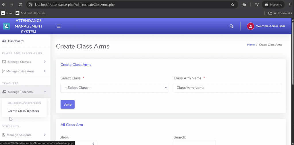 Student Attendance Management System Using PHP and MySQL-3