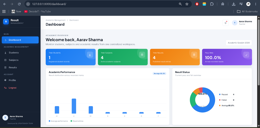 Student Result Management System Using Python and Django