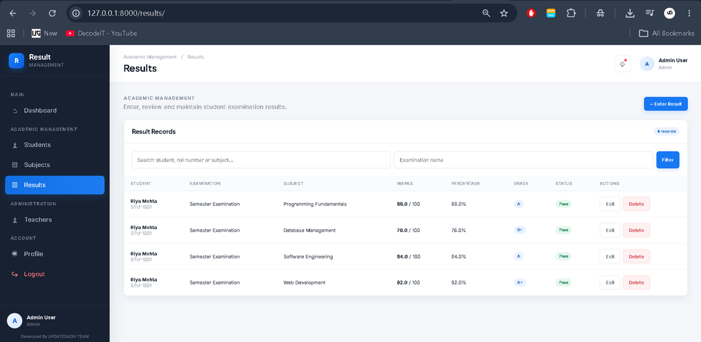 Student Result Management System Using Python and Django