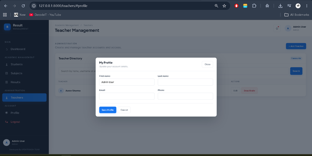 Student Result Management System Using Python and Django