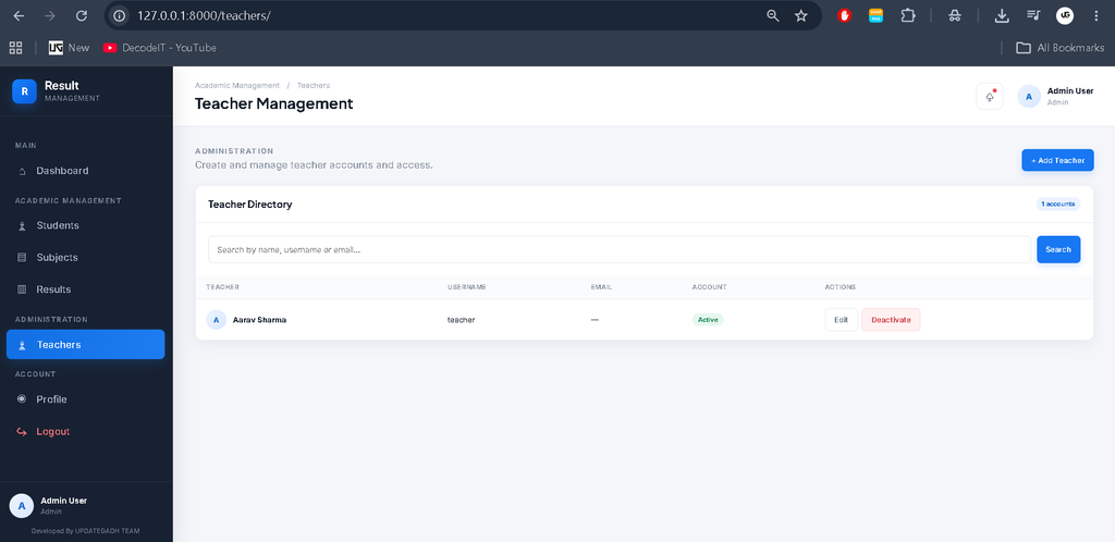 Student Result Management System Using Python and Django
