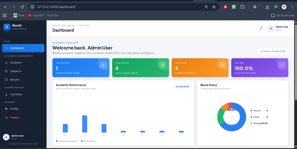 Student Result Management System Using Python and Django