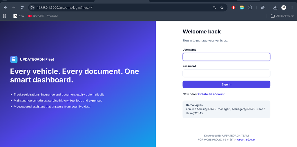 Vehicle Management System Using Python and AI Chatbot-login