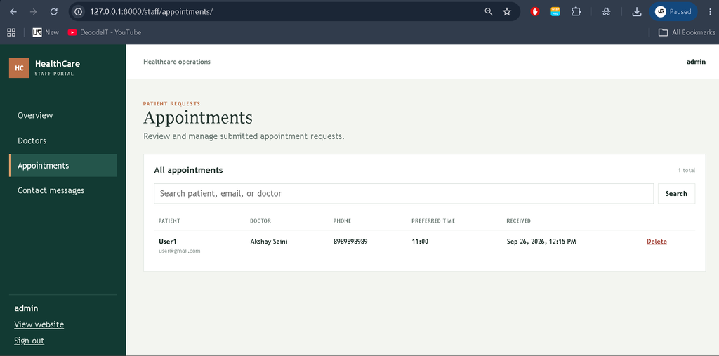 Appointment Management System Using Python Django