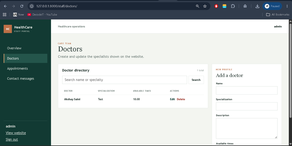 Appointment Management System Using Python Django