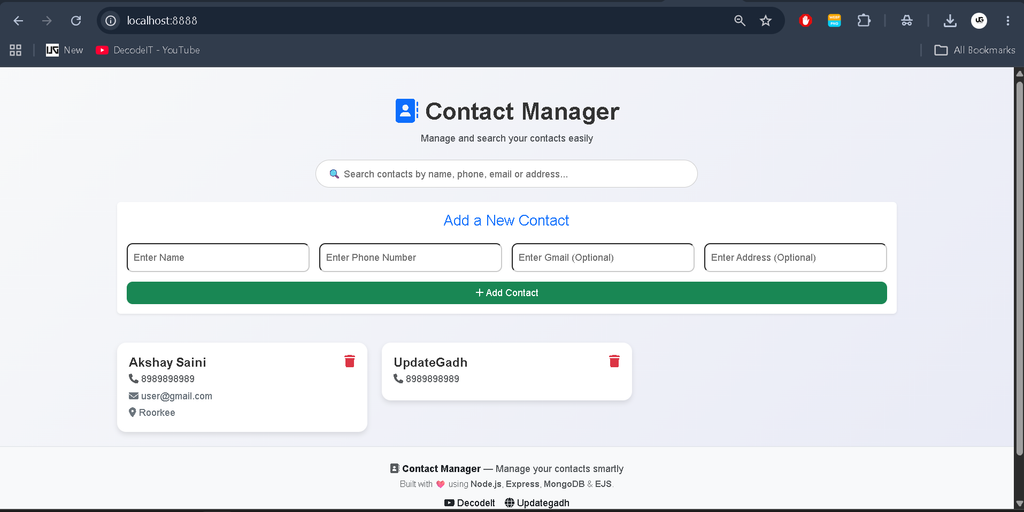 Contact Management System Using Node.js