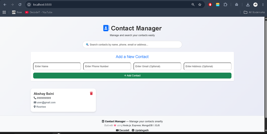 Contact Management System Using Node.js