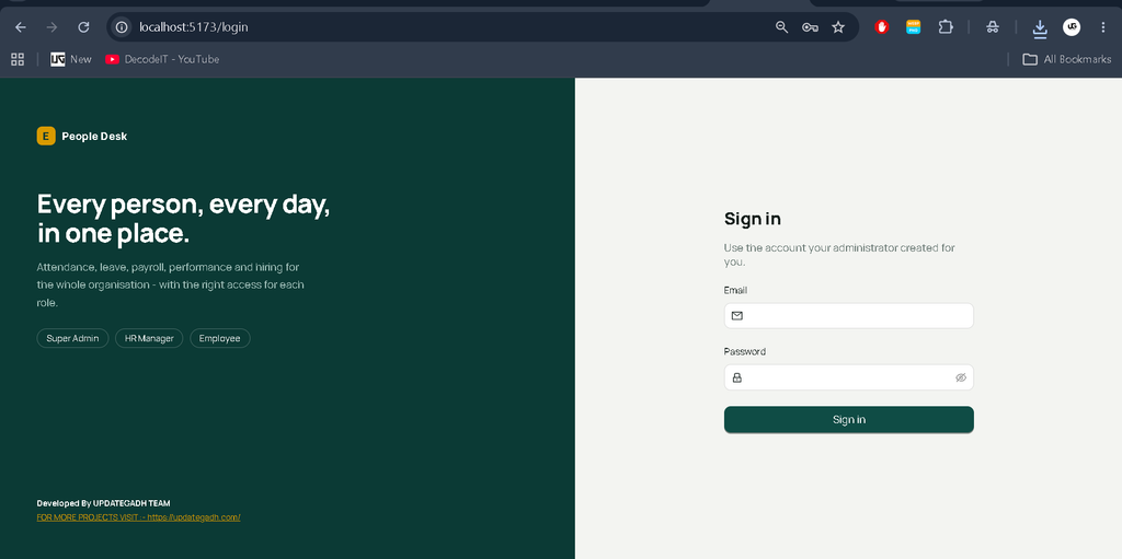 Employee Management System Using MERN Stack-Login page