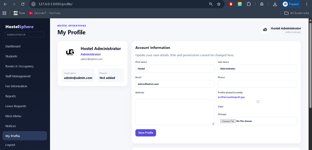 Hostel Management System Using Python and Django