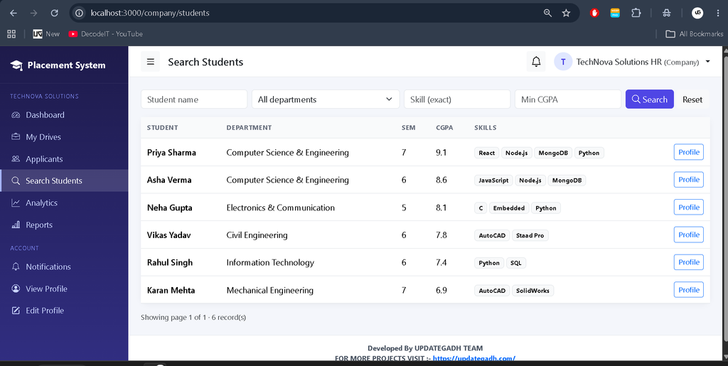 Internship Placement System Using Node.js and MongoDB-hr