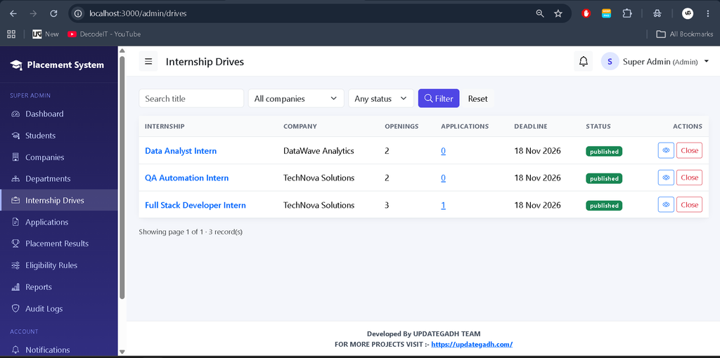 Internship Placement System Using Node.js and MongoDB-admin