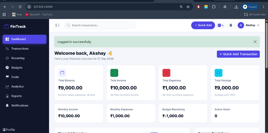 Advanced Real-Time Personal Finance Management System Using Django