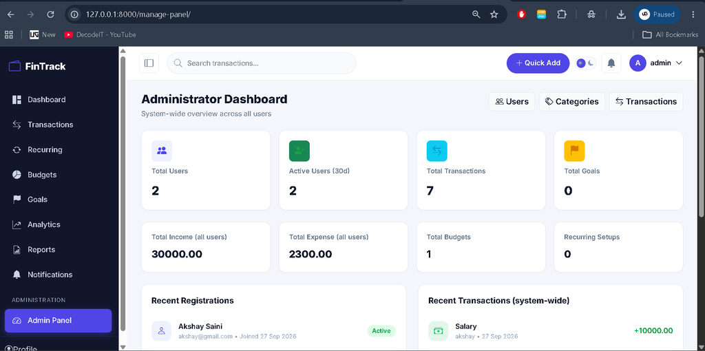 Advanced Real-Time Personal Finance Management System Using Django
