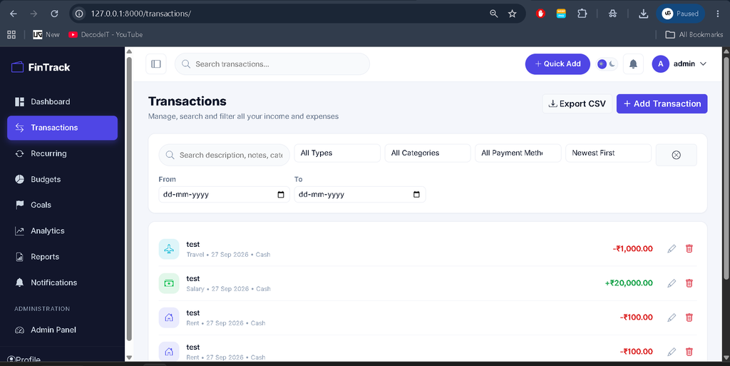 Advanced Real-Time Personal Finance Management System Using Django