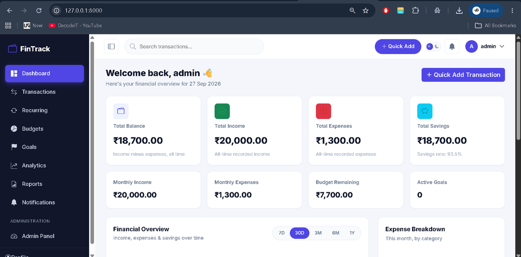 Advanced Real-Time Personal Finance Management System Using Django