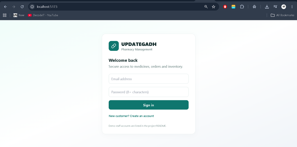 Pharmacy Management System Using MERN Stack-Login Page
