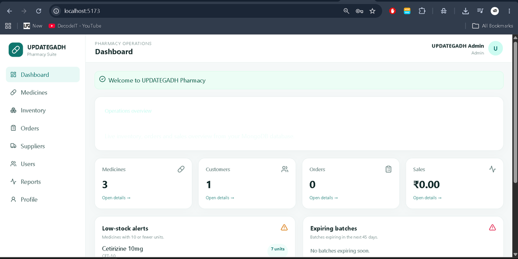 Pharmacy Management System Using MERN Stack- Admin