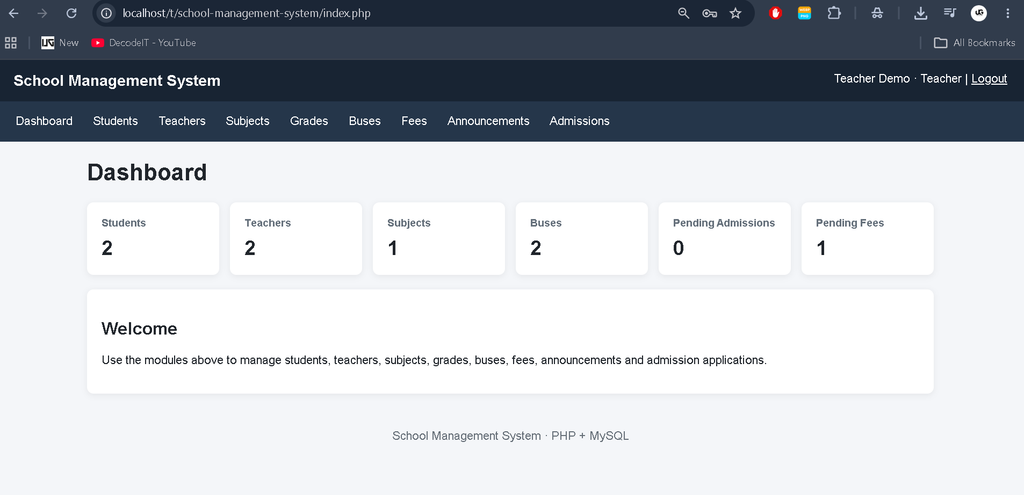 School Management System in PHP and MySQL