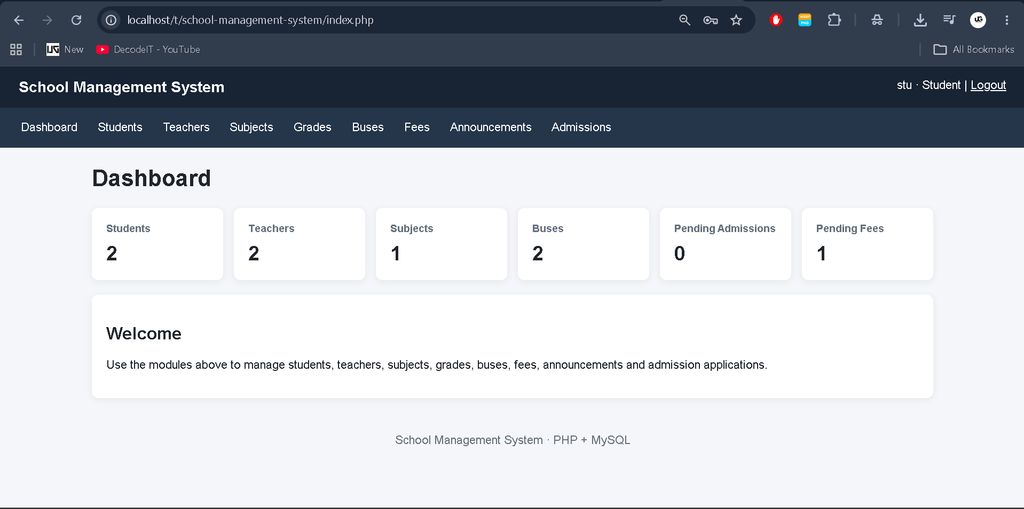 School Management System in PHP and MySQL