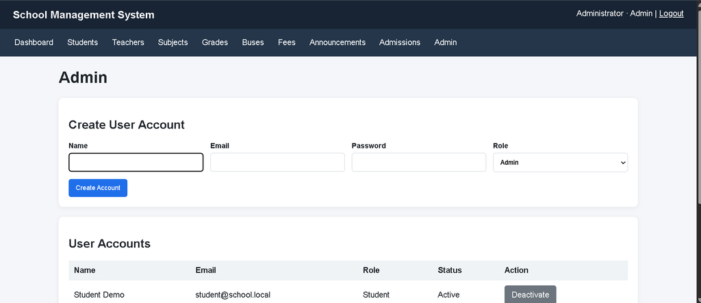 School Management System in PHP and MySQL