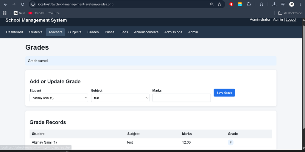 School Management System in PHP and MySQL