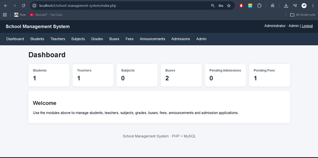 School Management System in PHP and MySQL