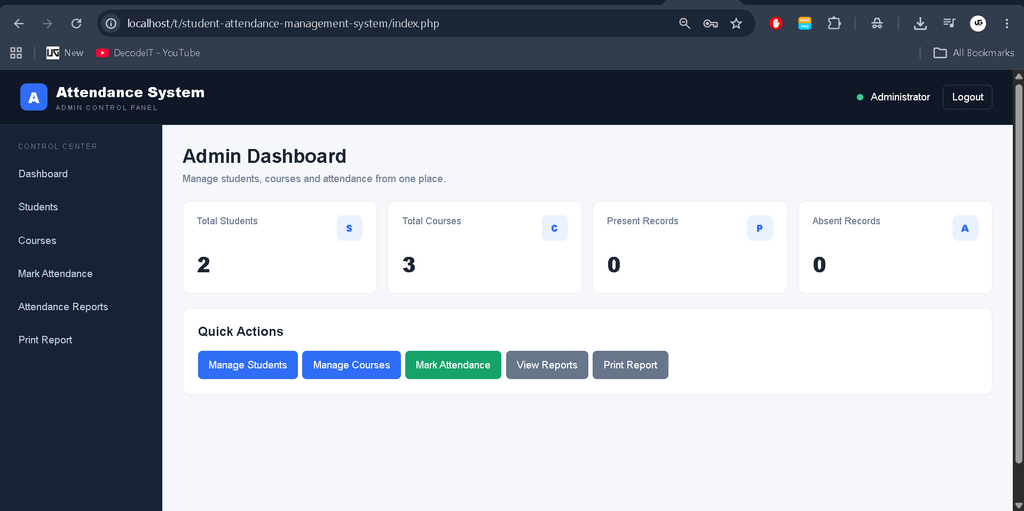 Student Attendance Management System in PHP and MySQL