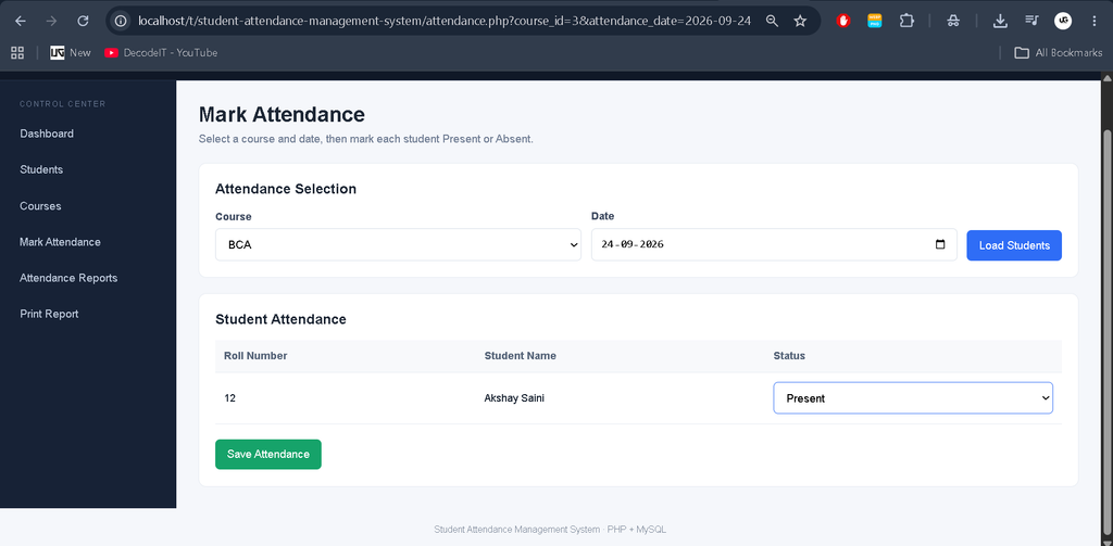 Student Attendance Management System in PHP and MySQL